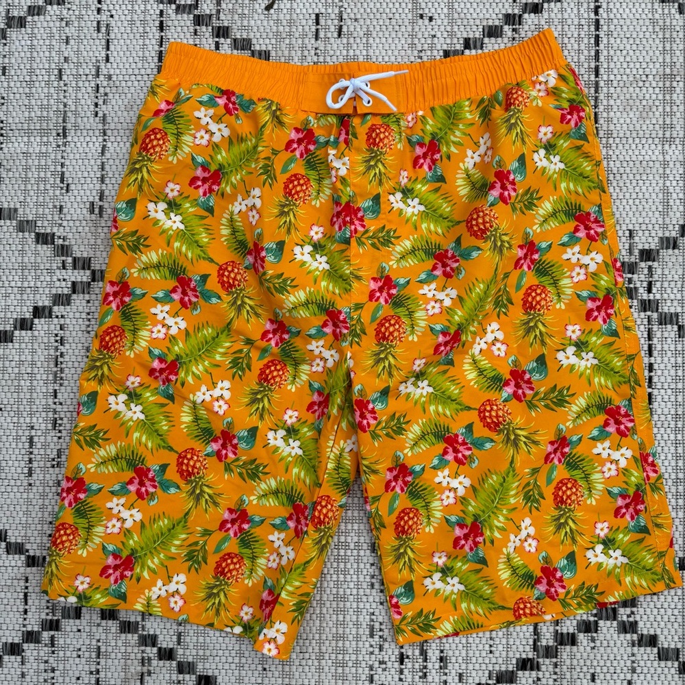 Sol Swim Shorts Youth XL 18/20 Multi Hawaiian Lined Elastic 32” Waist Tie Resort